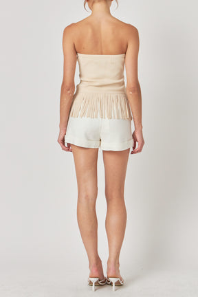 Knit Fringe Strapless Top