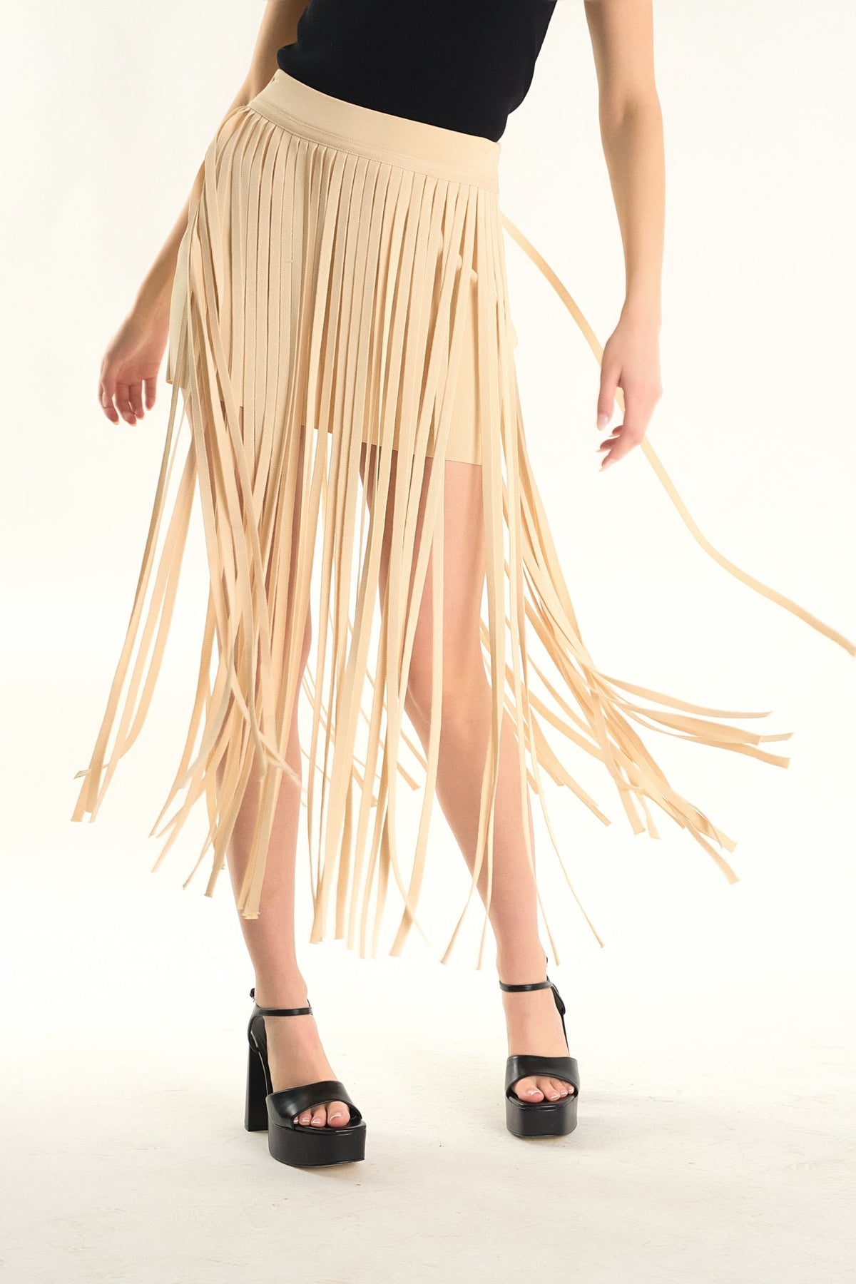 ENDLESS ROSE - Knit Fringe Skirt - SKIRTS available at Objectrare