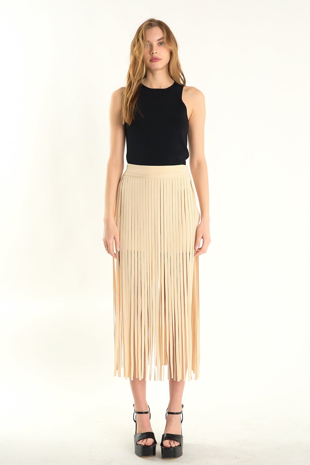ENDLESS ROSE - Knit Fringe Skirt - SKIRTS available at Objectrare