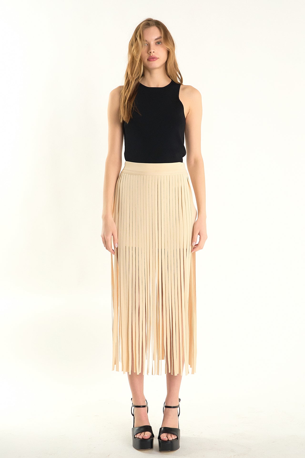 ENDLESS ROSE - Knit Fringe Skirt - SKIRTS available at Objectrare