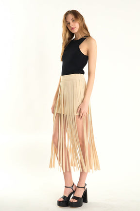 ENDLESS ROSE - Knit Fringe Skirt - SKIRTS available at Objectrare