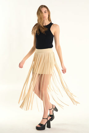 ENDLESS ROSE - Knit Fringe Skirt - SKIRTS available at Objectrare