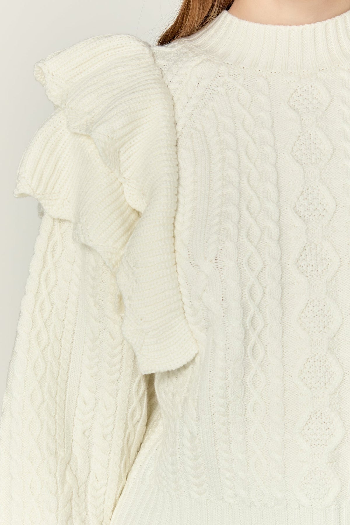 Cable Knit Ruffled Sweater