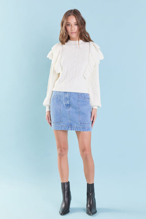 ENDLESS ROSE - Cable Knit Ruffled Sweater - SWEATERS & KNITS available at Objectrare