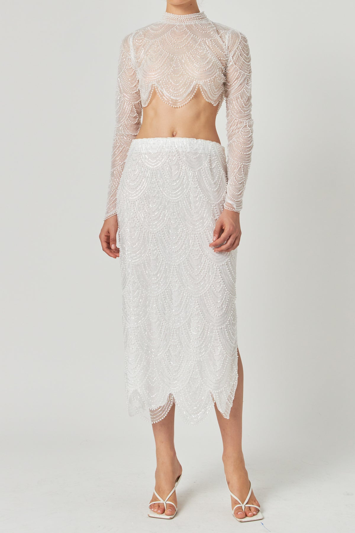 ENDLESS ROSE - Pearl Sequins Embellished Scalloped Top - TOPS available at Objectrare