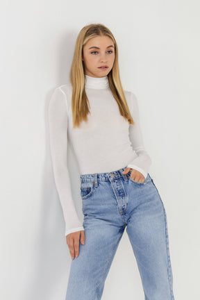 ENDLESS ROSE - Turtle Neck Long Sleeve Knit Top - TOPS available at Objectrare