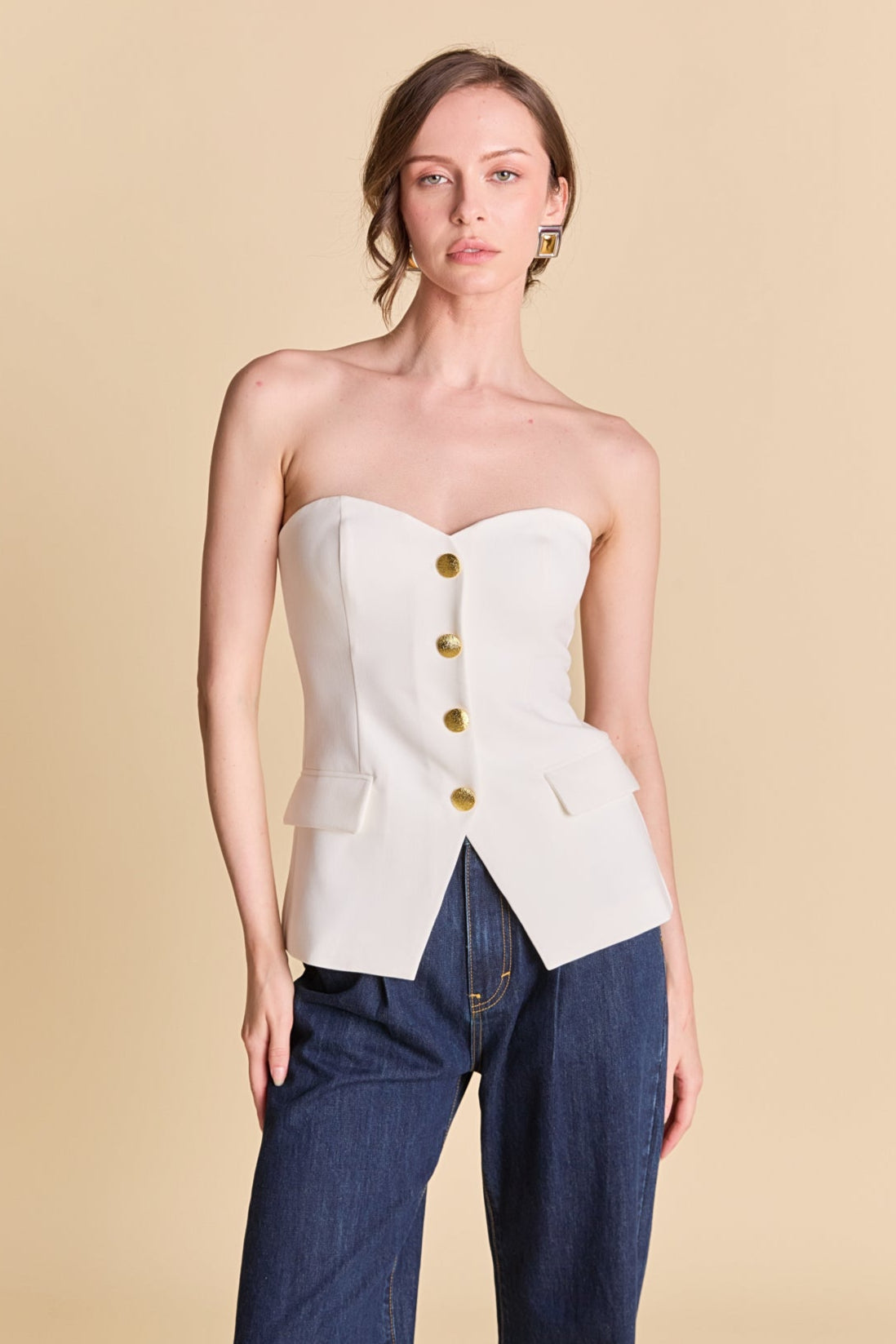 ENDLESS ROSE - Strapless Buttoned Top - TOPS available at Objectrare