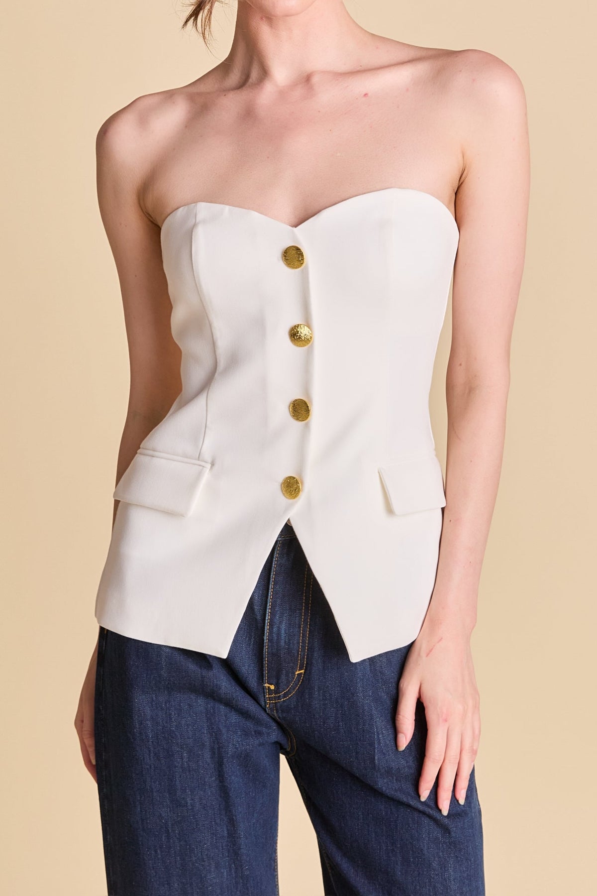ENDLESS ROSE - Strapless Buttoned Top - TOPS available at Objectrare
