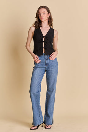 ENDLESS ROSE - Front Bow Tie Stretch Top - TOPS available at Objectrare