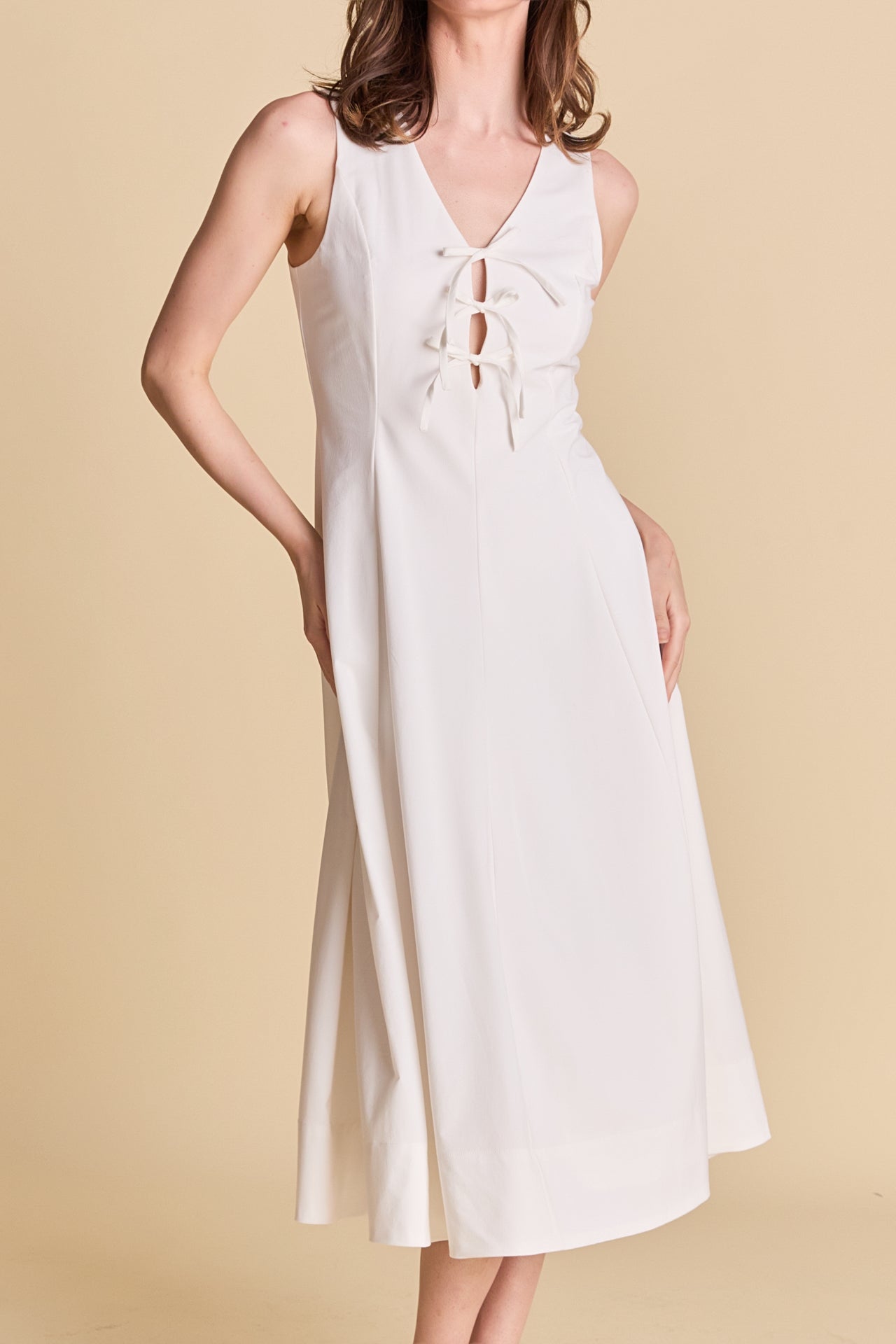 ENDLESS ROSE - Front Bow Tie Midi Dress - DRESSES available at Objectrare