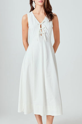 ENDLESS ROSE - Front Bow Tie Midi Dress - DRESSES available at Objectrare