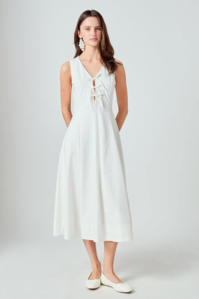 ENDLESS ROSE - Front Bow Tie Midi Dress - DRESSES available at Objectrare