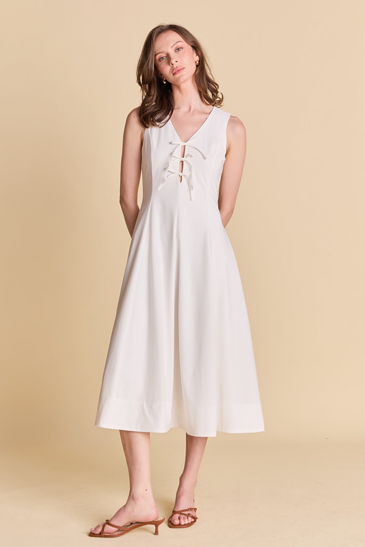 ENDLESS ROSE - Front Bow Tie Midi Dress - DRESSES available at Objectrare