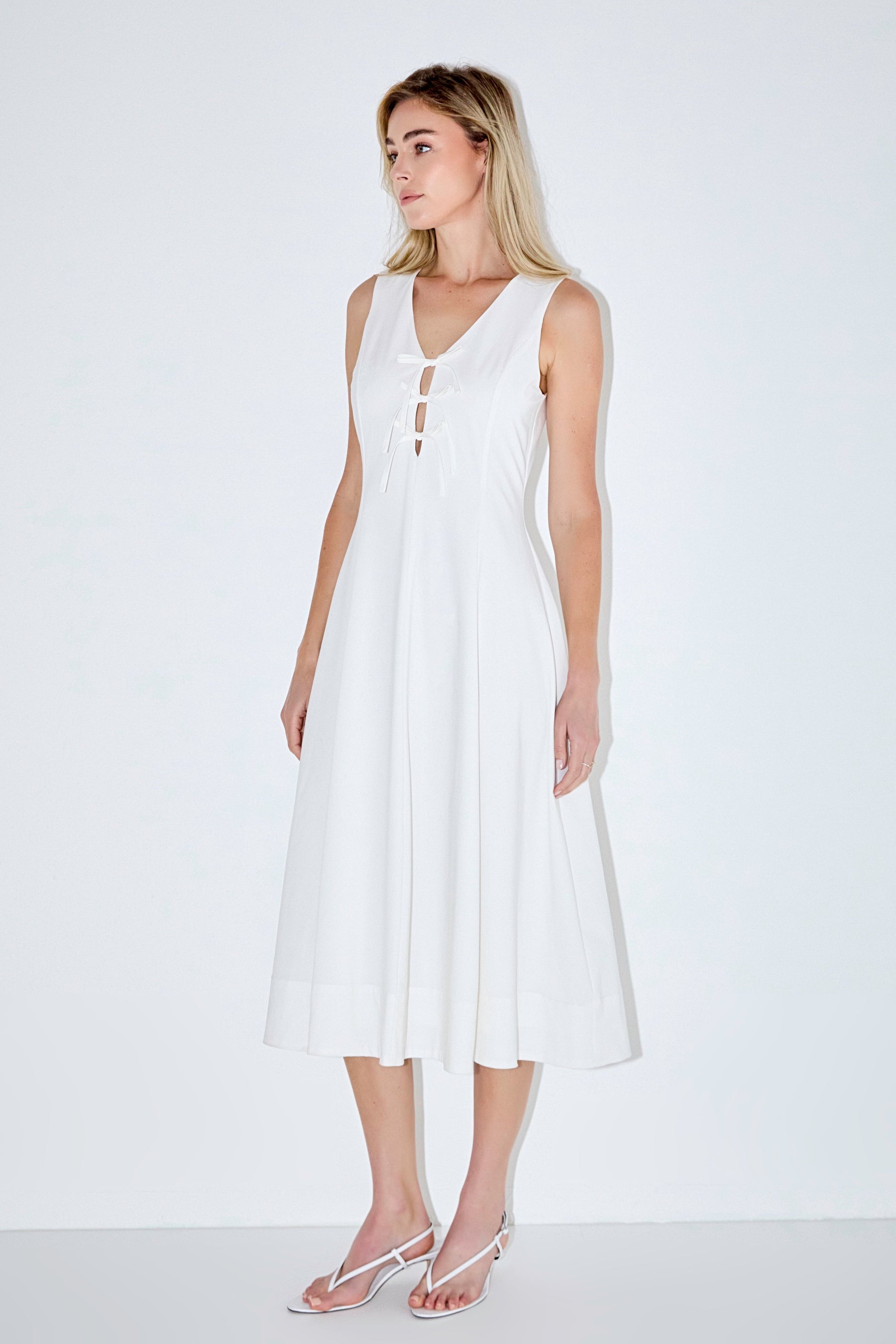 ENDLESS ROSE - Front Bow Tie Midi Dress - DRESSES available at Objectrare