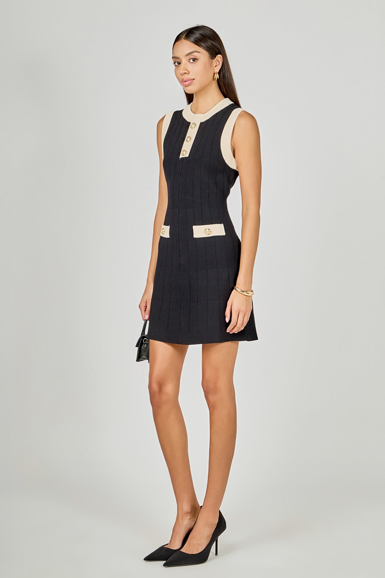 Contrast Knit Mini Dress