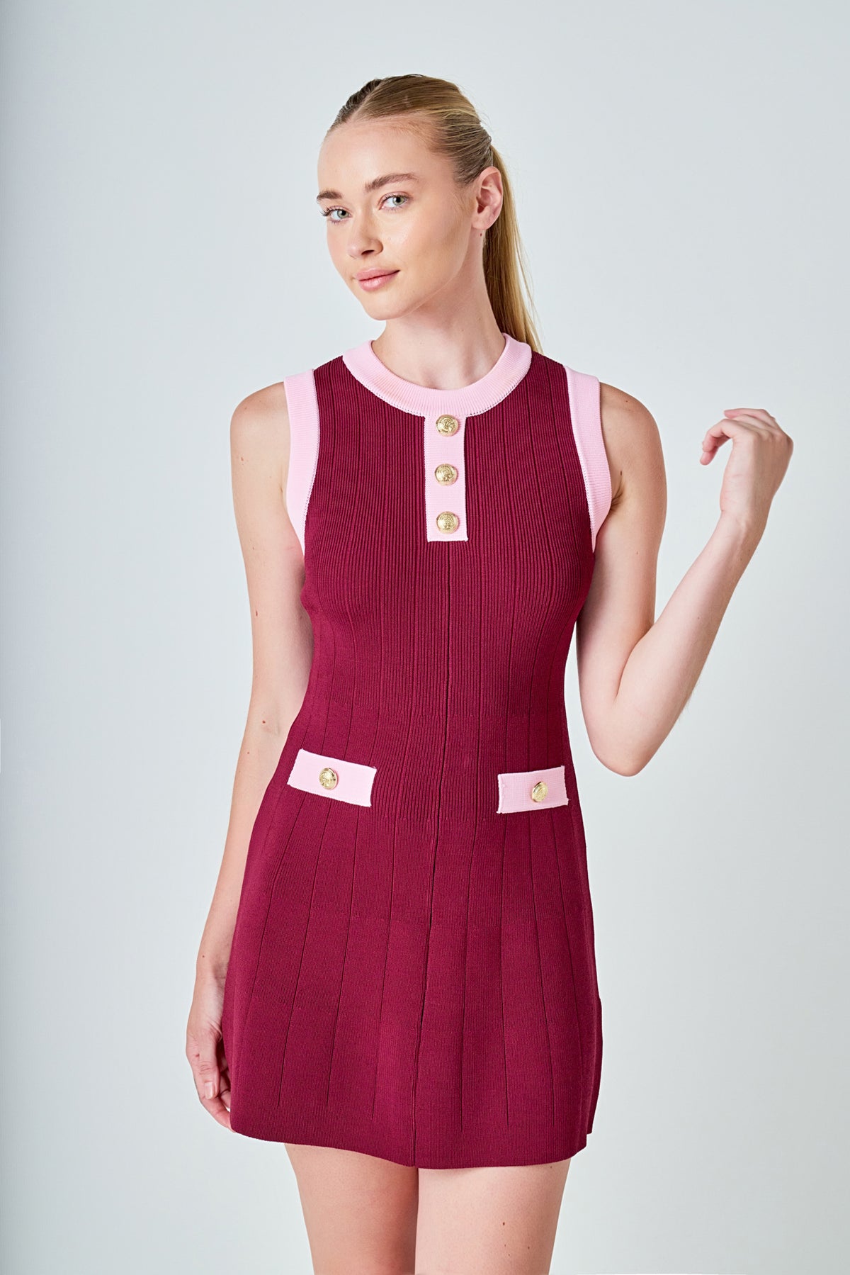Contrast Knit Mini Dress