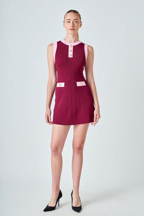 Contrast Knit Mini Dress