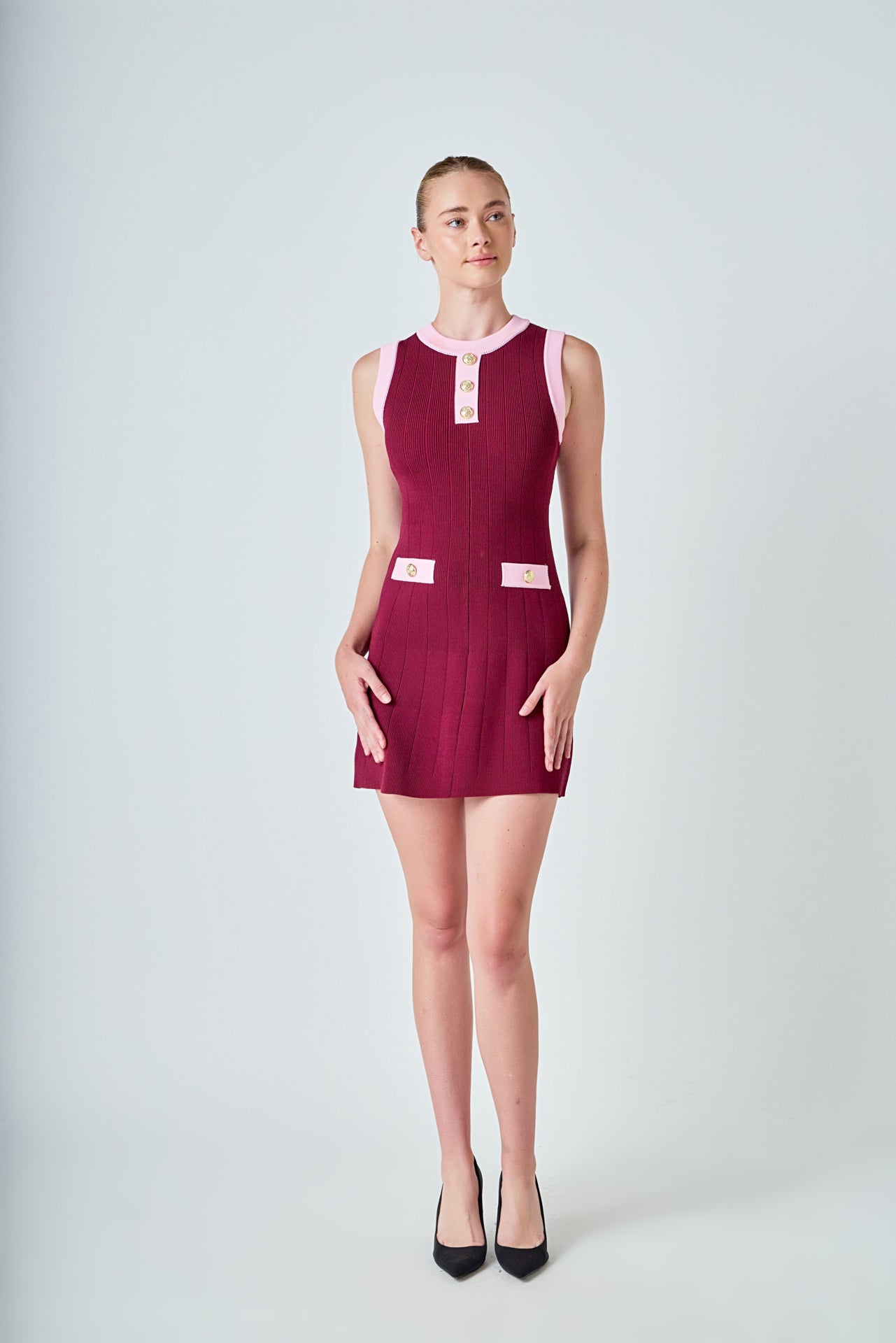 Contrast Knit Mini Dress