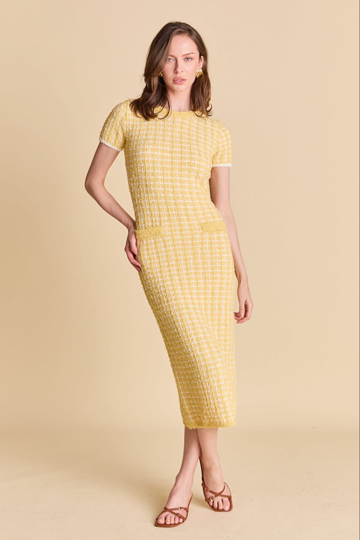 ENDLESS ROSE - Check Sweater Midi Dress - DRESSES available at Objectrare