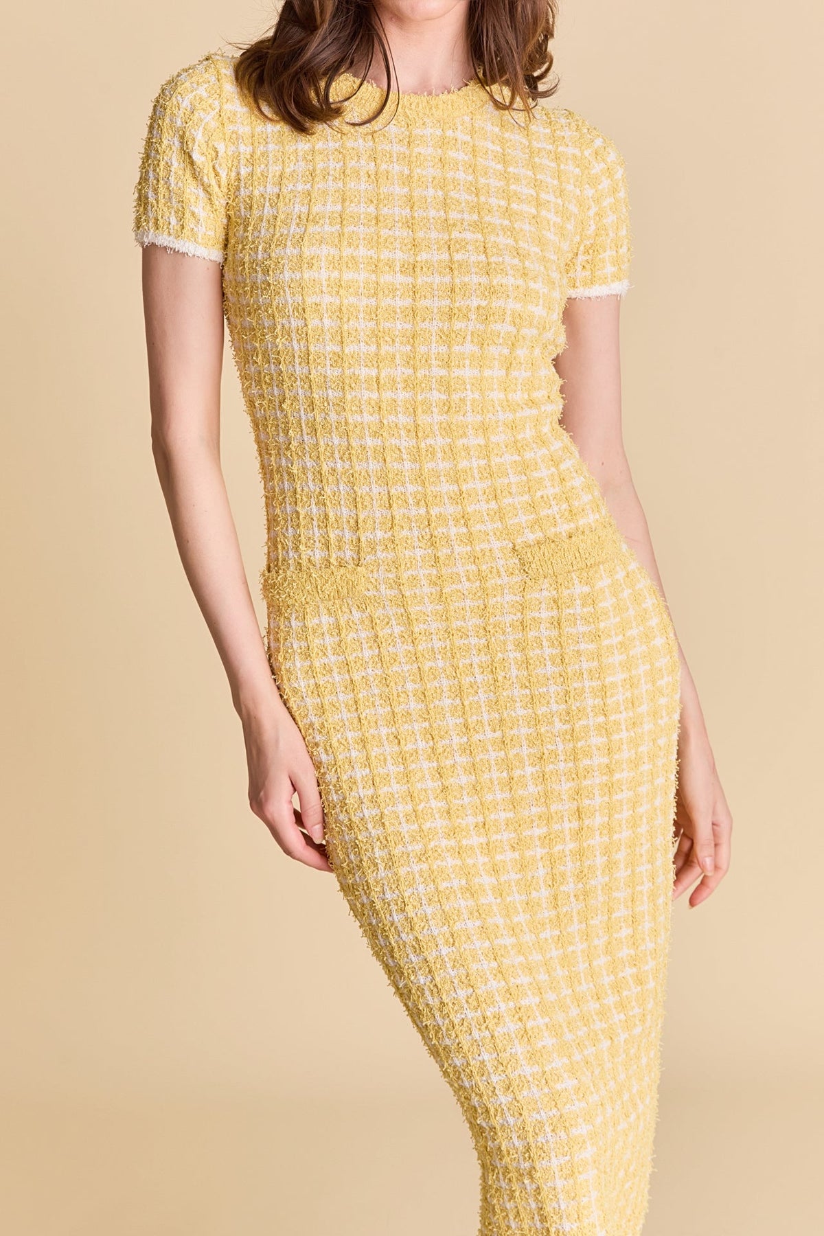 ENDLESS ROSE - Check Sweater Midi Dress - DRESSES available at Objectrare