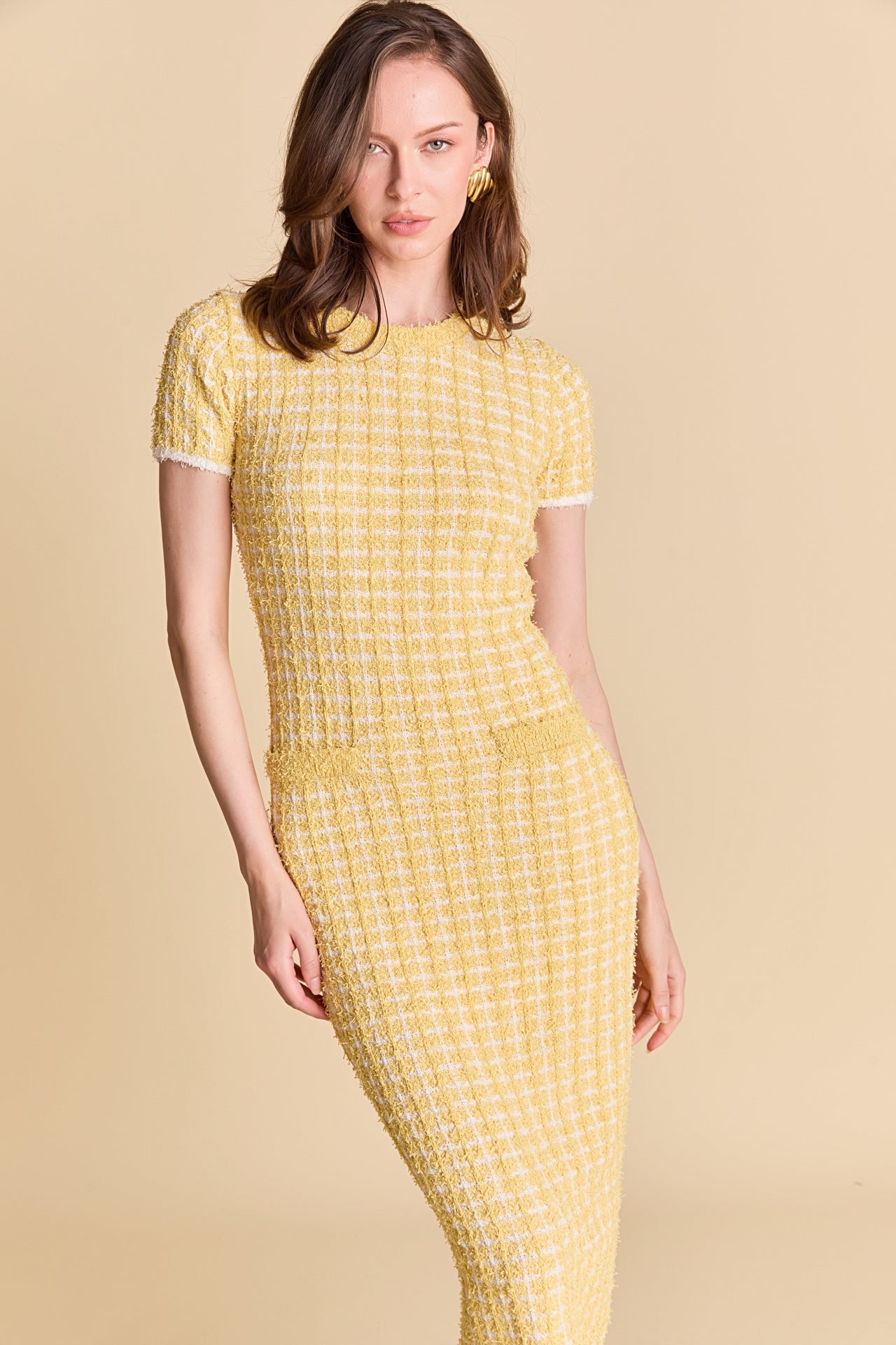 ENDLESS ROSE - Check Sweater Midi Dress - DRESSES available at Objectrare