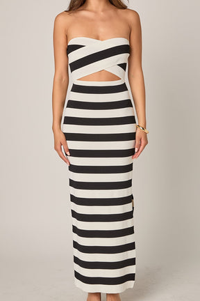 ENDLESS ROSE - Danielle Striped Cutout Maxi Dress - DRESSES available at Objectrare