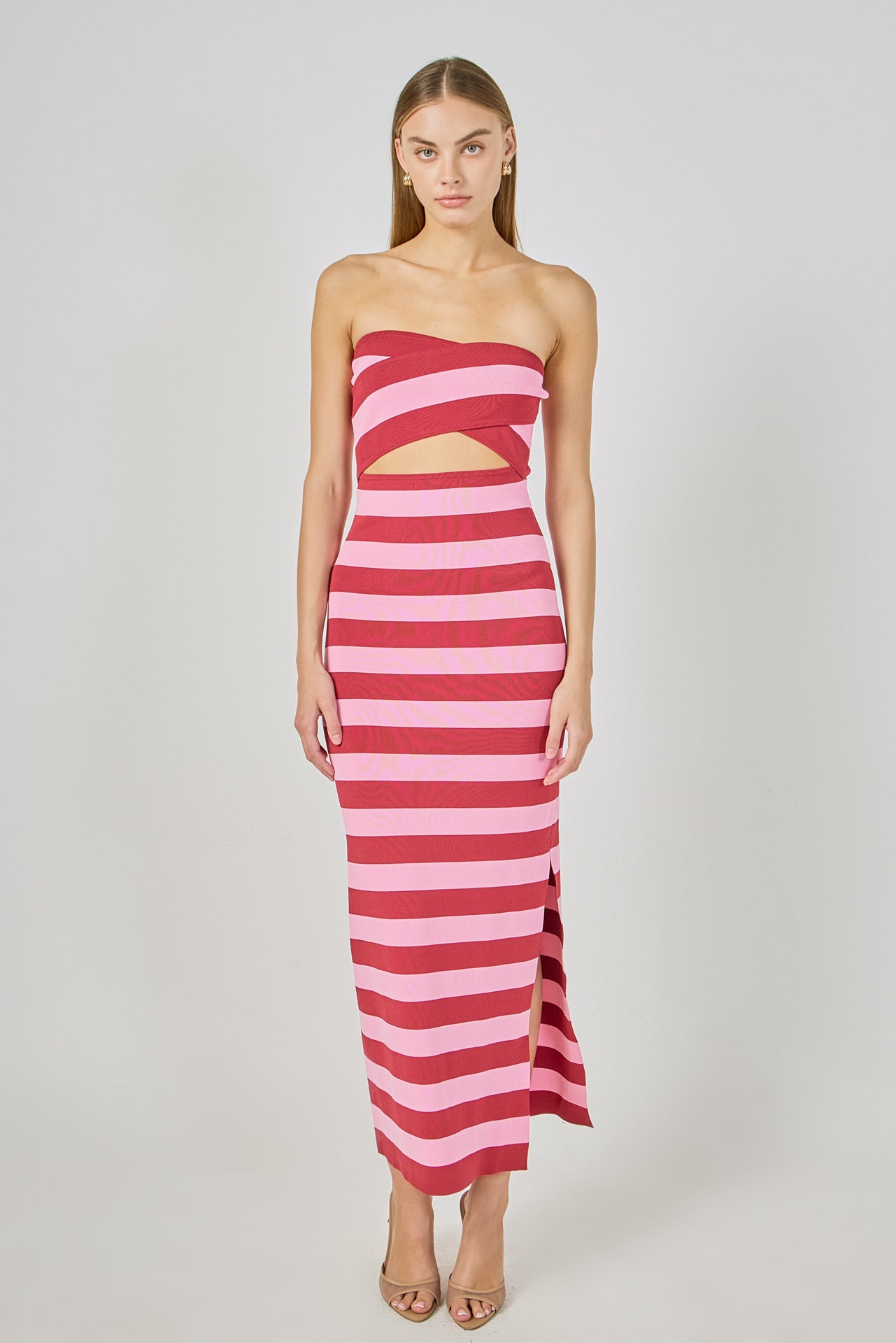 ENDLESS ROSE - Danielle Striped Cutout Maxi Dress - DRESSES available at Objectrare