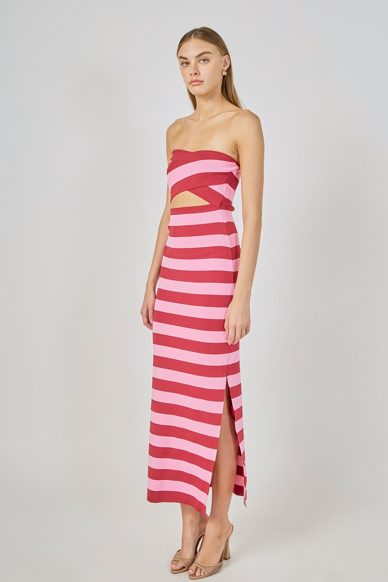 ENDLESS ROSE - Danielle Striped Cutout Maxi Dress - DRESSES available at Objectrare