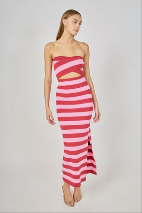 ENDLESS ROSE - Danielle Striped Cutout Maxi Dress - DRESSES available at Objectrare