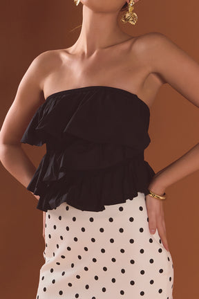 ENDLESS ROSE - Mixed Media Ruffled Strapless Top - TOPS available at Objectrare