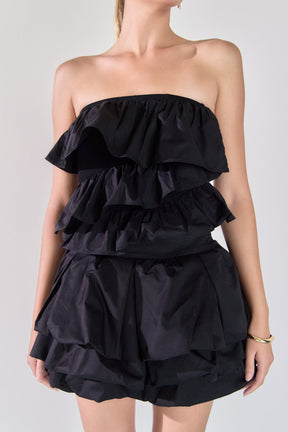 ENDLESS ROSE - Mixed Media Ruffled Strapless Top - TOPS available at Objectrare