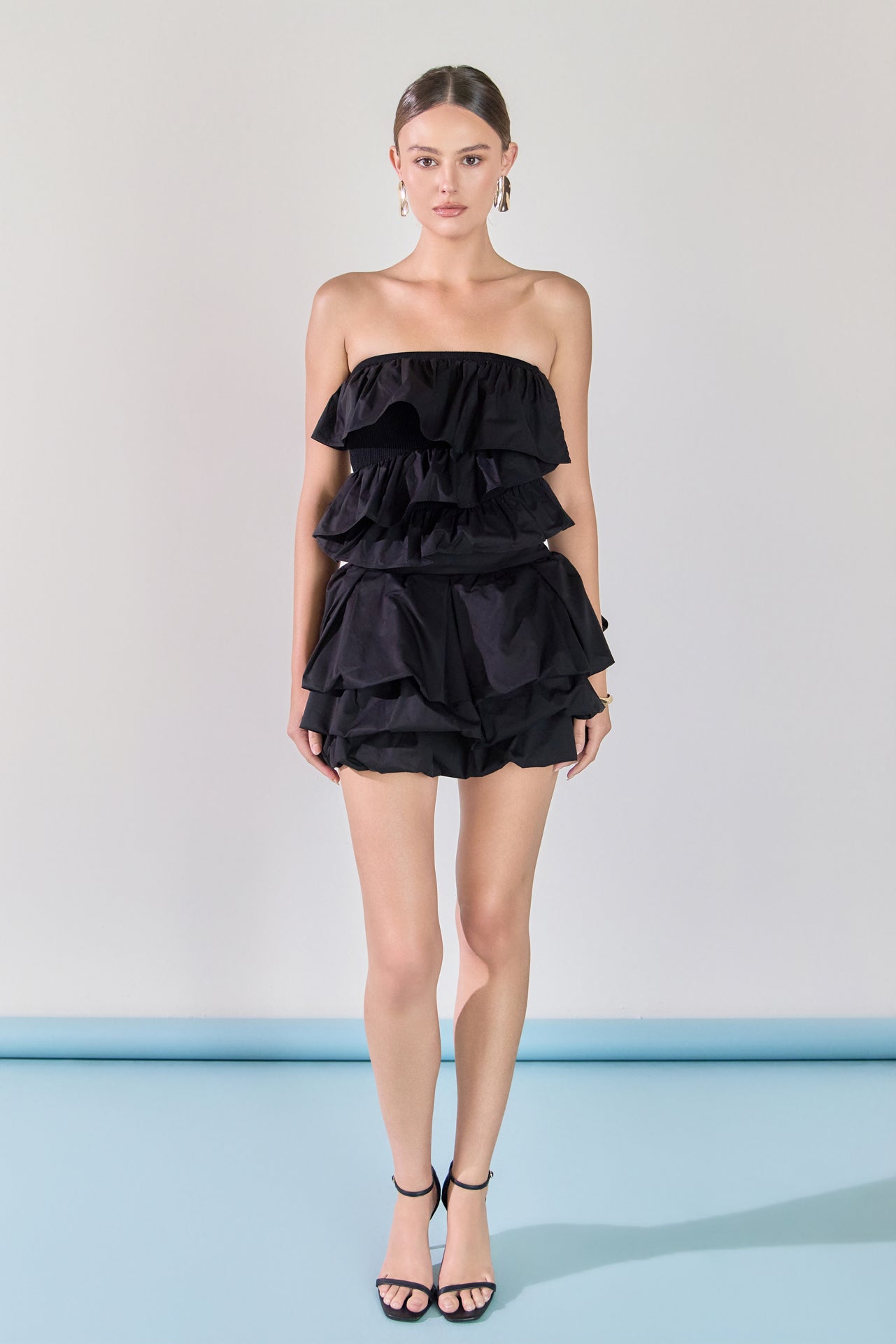 ENDLESS ROSE - Mixed Media Ruffled Strapless Top - TOPS available at Objectrare