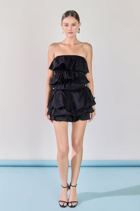 ENDLESS ROSE - Mixed Media Ruffled Strapless Top - TOPS available at Objectrare