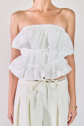 ENDLESS ROSE - Mixed Media Ruffled Strapless Top - TOPS available at Objectrare