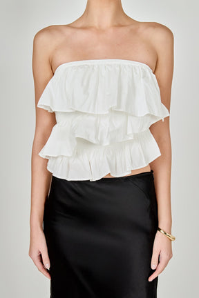ENDLESS ROSE - Mixed Media Ruffled Strapless Top - TOPS available at Objectrare