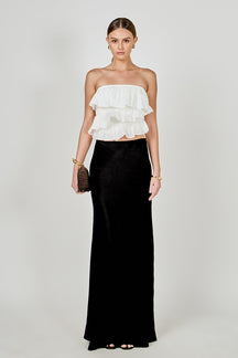 ENDLESS ROSE - Mixed Media Ruffled Strapless Top - TOPS available at Objectrare