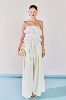 ENDLESS ROSE - Mixed Media Ruffled Strapless Top - TOPS available at Objectrare