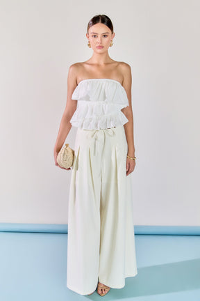 ENDLESS ROSE - Mixed Media Ruffled Strapless Top - TOPS available at Objectrare