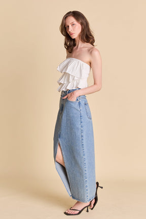 ENDLESS ROSE - Mixed Media Ruffled Strapless Top - TOPS available at Objectrare