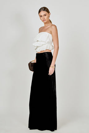 ENDLESS ROSE - Mixed Media Ruffled Strapless Top - TOPS available at Objectrare