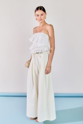 ENDLESS ROSE - Mixed Media Ruffled Strapless Top - TOPS available at Objectrare