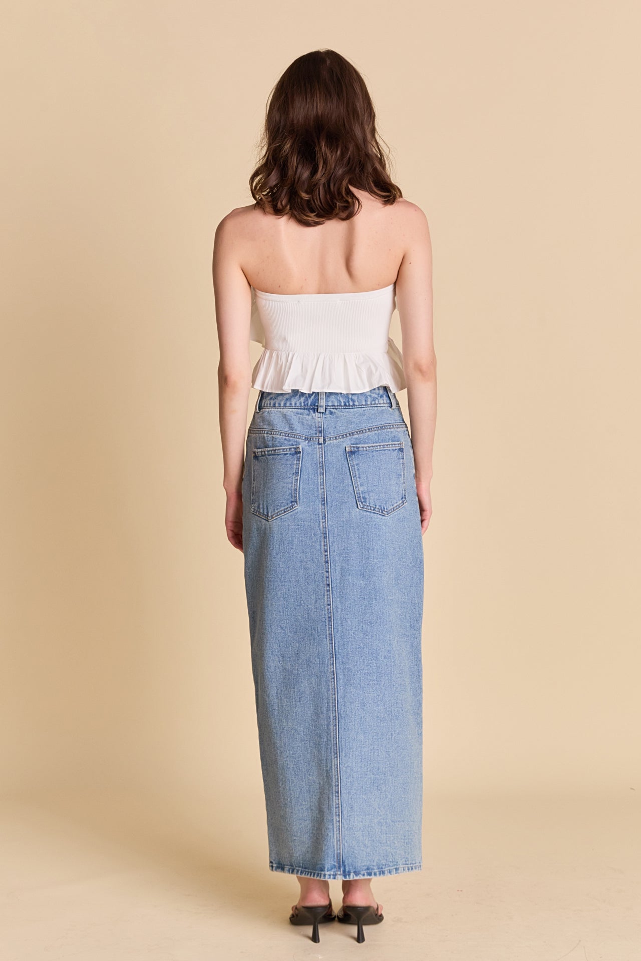 ENDLESS ROSE - Mixed Media Ruffled Strapless Top - TOPS available at Objectrare