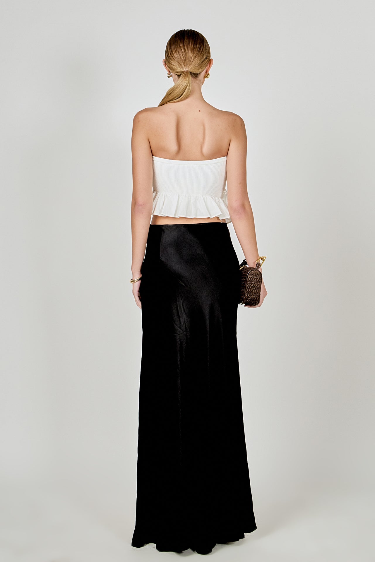 ENDLESS ROSE - Mixed Media Ruffled Strapless Top - TOPS available at Objectrare