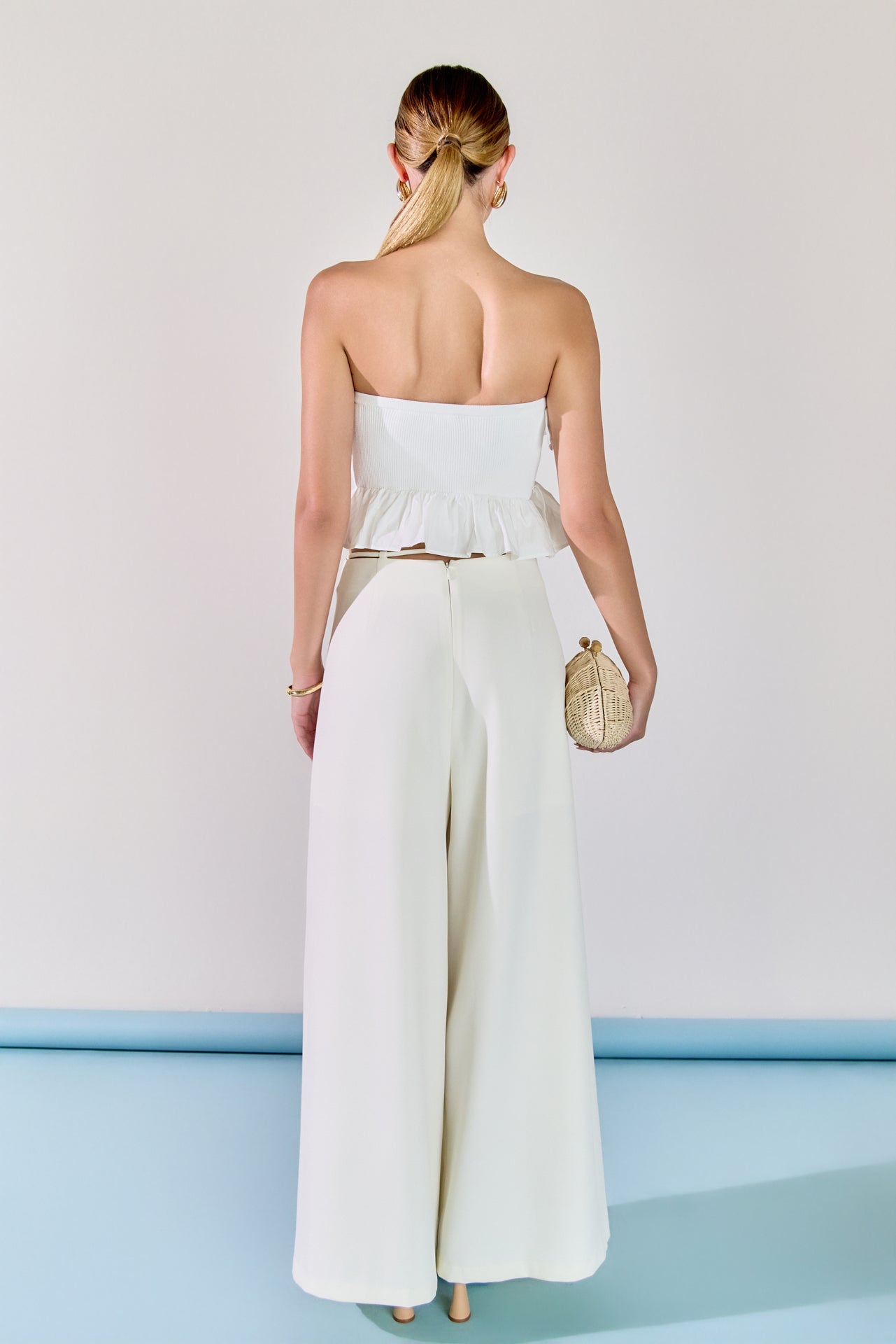 ENDLESS ROSE - Mixed Media Ruffled Strapless Top - TOPS available at Objectrare