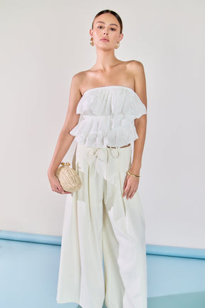 ENDLESS ROSE - Mixed Media Ruffled Strapless Top - TOPS available at Objectrare