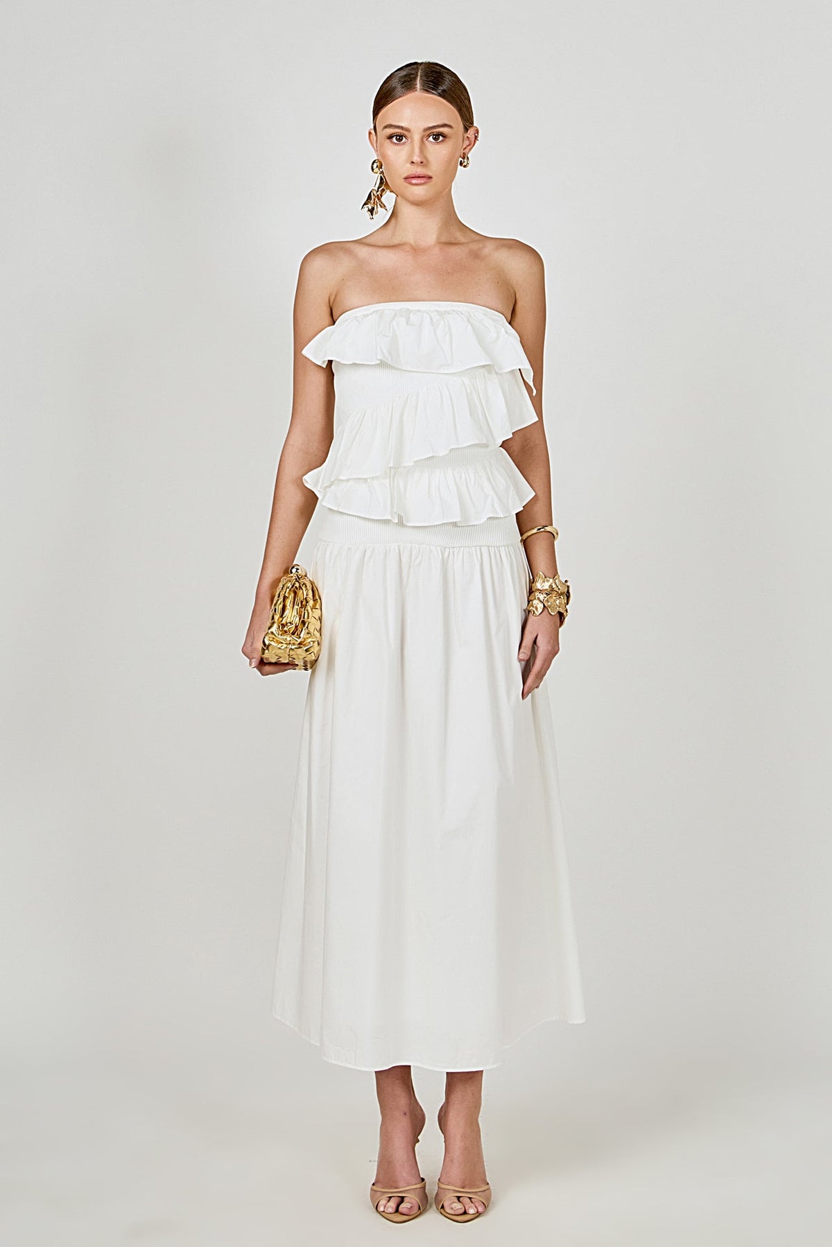 ENDLESS ROSE - Mixed Media Strapless Maxi Dress - DRESSES available at Objectrare