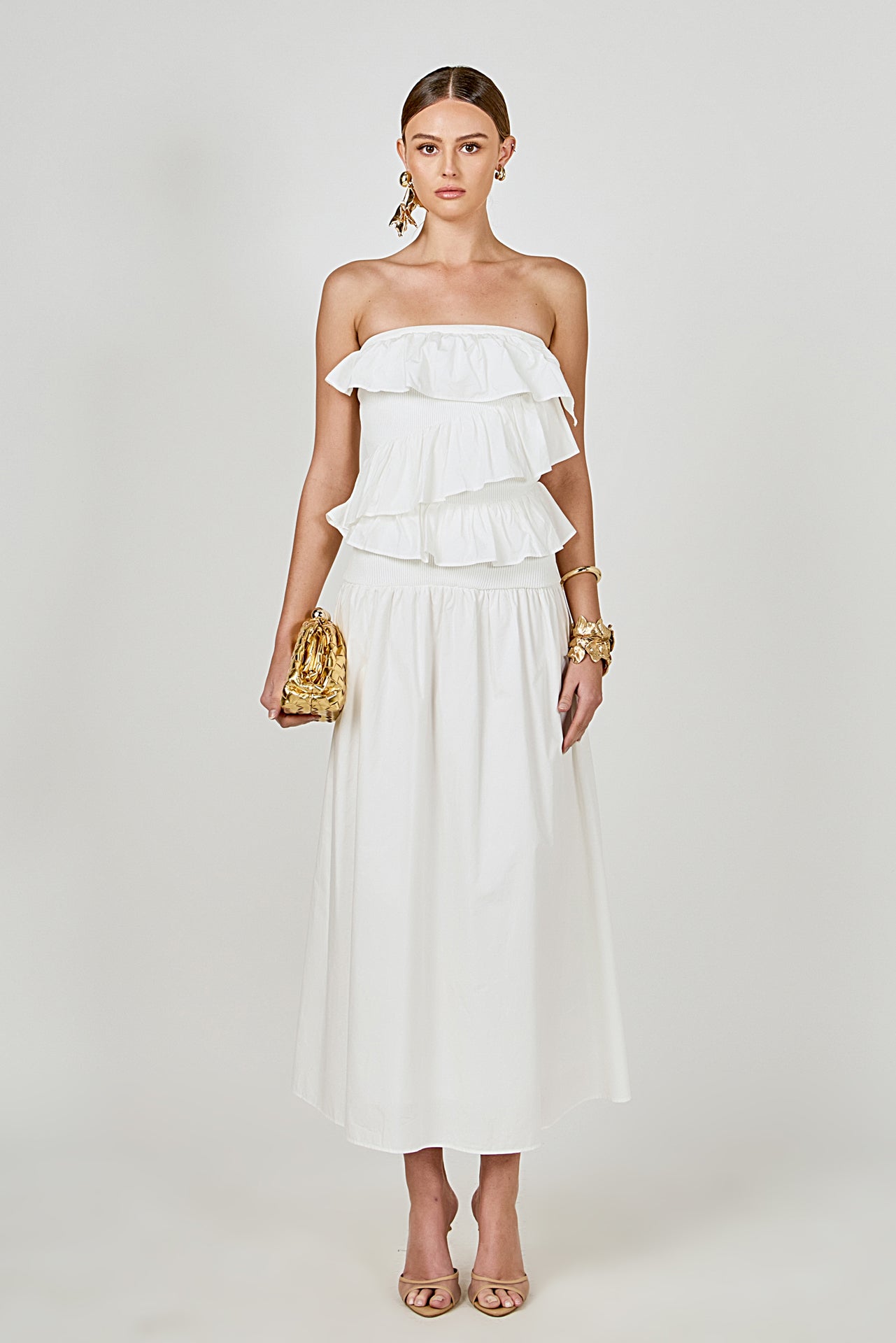 ENDLESS ROSE - Mixed Media Strapless Maxi Dress - DRESSES available at Objectrare