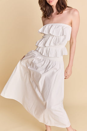 ENDLESS ROSE - Mixed Media Strapless Maxi Dress - DRESSES available at Objectrare