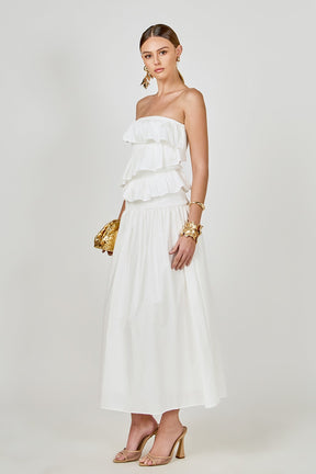 ENDLESS ROSE - Mixed Media Strapless Maxi Dress - DRESSES available at Objectrare