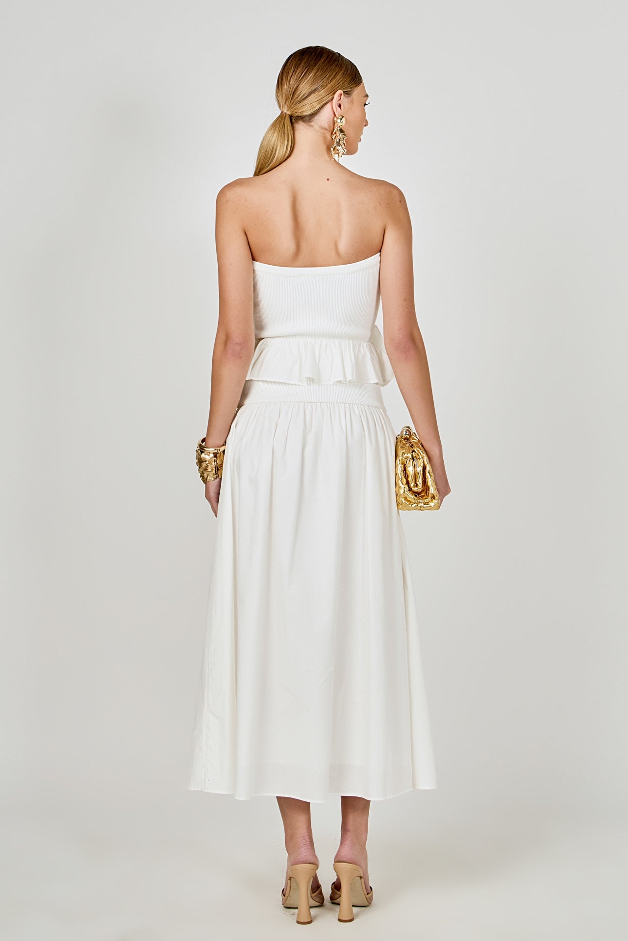 ENDLESS ROSE - Mixed Media Strapless Maxi Dress - DRESSES available at Objectrare